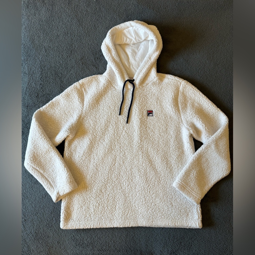 fila women’s teddy sherpa hoodie white long sleeve size large